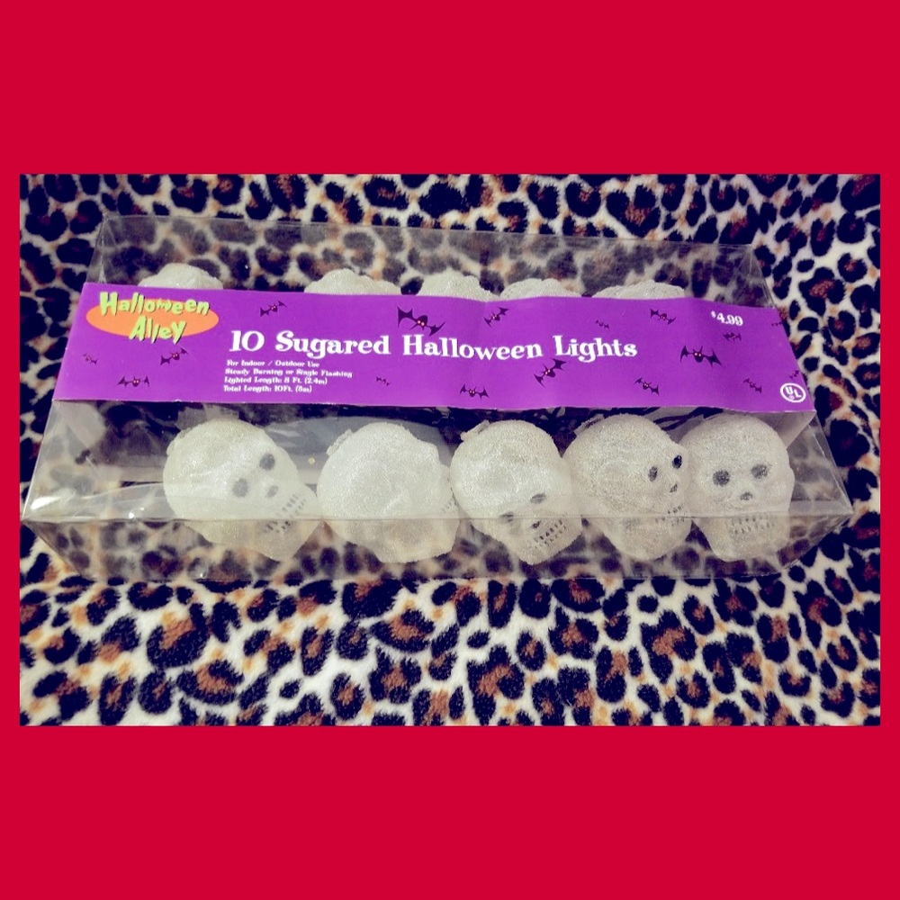 💀 Vintage Y2K Sugared Skull Halloween Party String Lights New in Package NOS